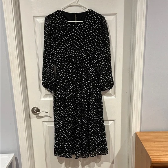 Chic Black and White Polka Dot Long Sleeve Dress - Picture 1 of 8